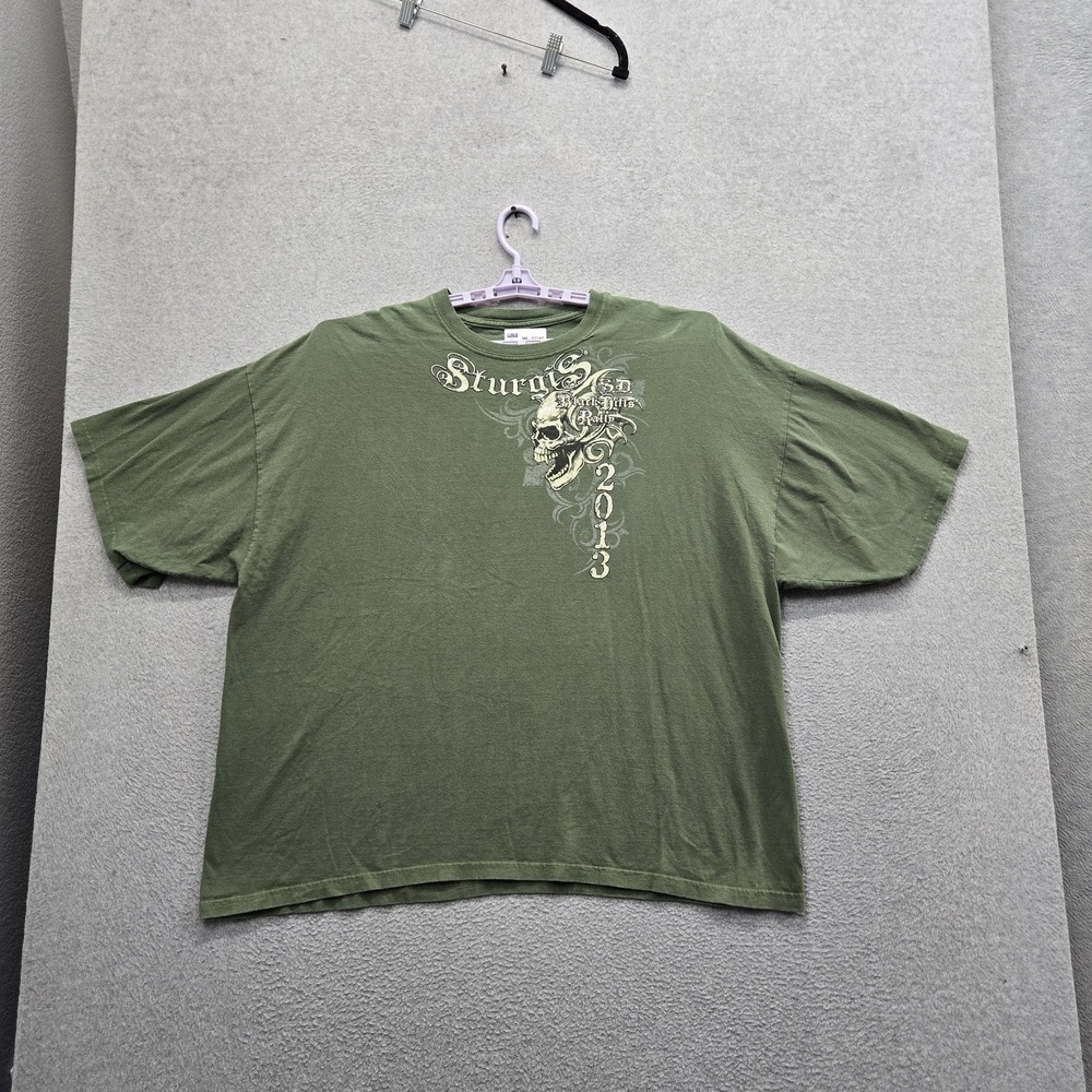 Sturgis Men Shirt 3XL Green Black‎ Hill Rally Biker Skull Tee Logo Short Sleeve